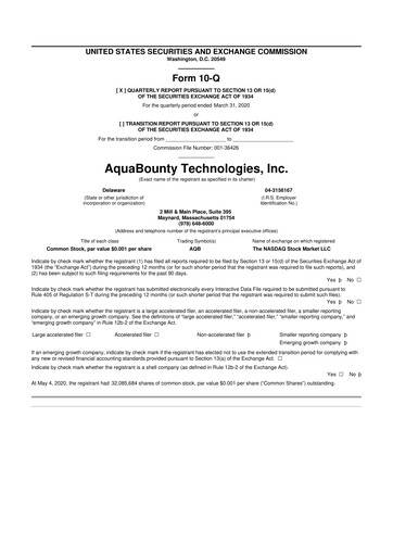Thumbnail AquaBounty Technologies 10-Q Quarterly Report FY2020 