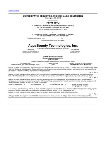 Thumbnail AquaBounty Technologies 10-Q Quarterly Report FY2021 