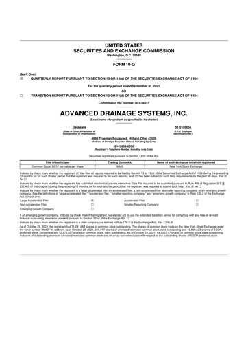 Thumbnail Advanced Drainage Systems
 10-Q Quarterly Report FY2021 