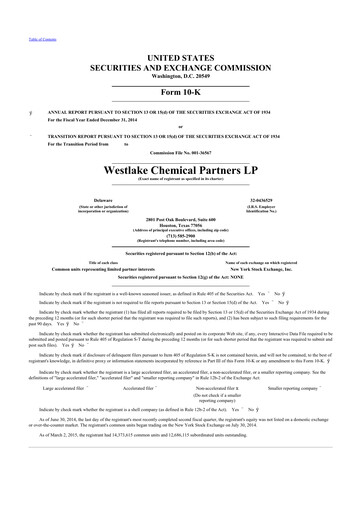 Thumbnail Westlake Chemical Partners 10-K Annual Report 2014