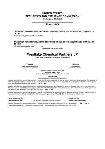 Vorschaubild Westlake Chemical Partners 10-Q Quartalsbericht 2015 