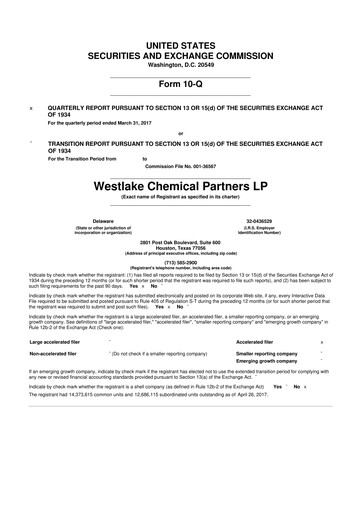 Vorschaubild Westlake Chemical Partners 10-Q Quartalsbericht 2017 