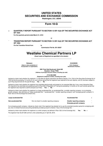 Vorschaubild Westlake Chemical Partners 10-Q Quartalsbericht 2018 