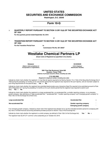 Vorschaubild Westlake Chemical Partners 10-Q Quartalsbericht 2018 