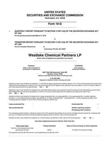 Vorschaubild Westlake Chemical Partners 10-Q Quartalsbericht 2019 