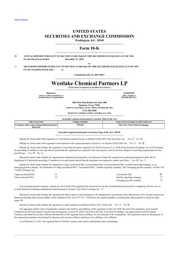 Thumbnail Westlake Chemical Partners 10-K Annual Report 2020