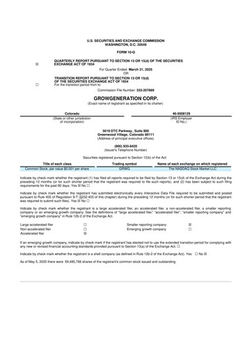 Thumbnail GrowGeneration
 10-Q Quarterly Report FY2025 