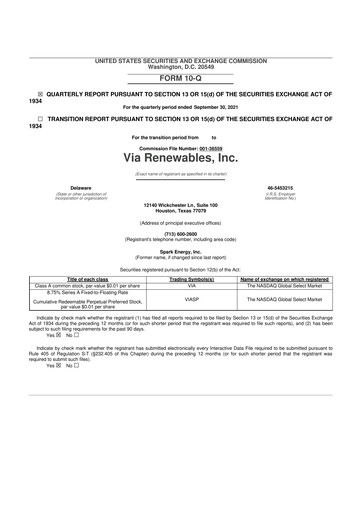 Thumbnail Via Renewables 10-Q Quarterly Report FY2021 