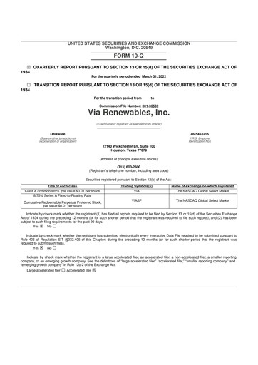Thumbnail Via Renewables 10-Q Quarterly Report FY2022 