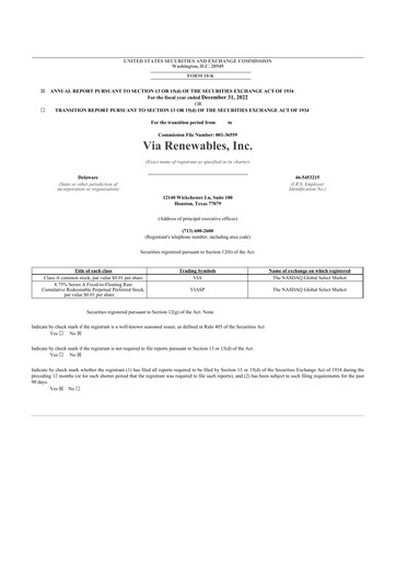 Miniature Via Renewables 10-K Rapport annuel 2022