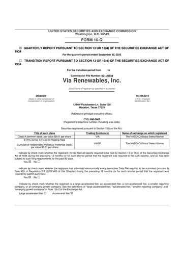 Thumbnail Via Renewables 10-Q Quarterly Report FY2023 