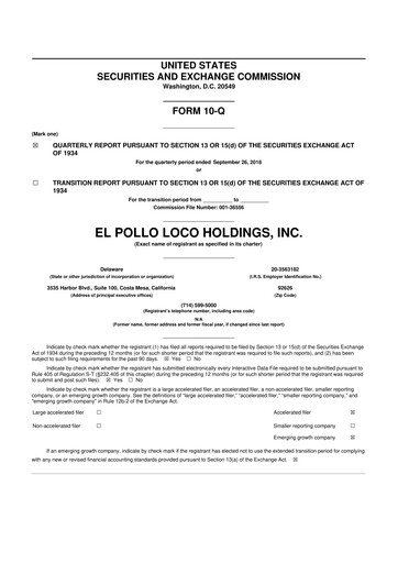 Thumbnail El Pollo Loco
 10-Q Quarterly Report FY2018 