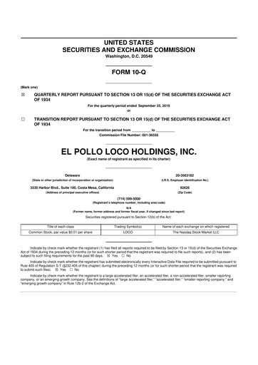 Thumbnail El Pollo Loco
 10-Q Quarterly Report FY2019 