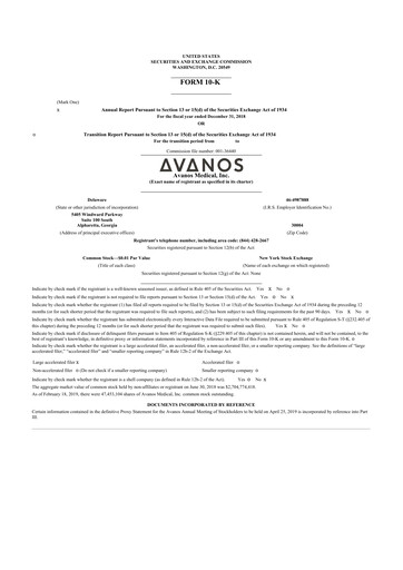 Thumbnail Avanos Medical
 10-K Annual Report 2018