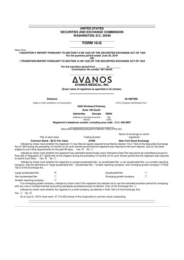 Thumbnail Avanos Medical
 10-Q Quarterly Report FY2019 