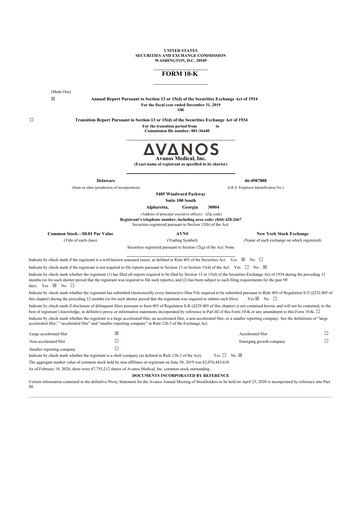 Thumbnail Avanos Medical
 10-K Annual Report 2019