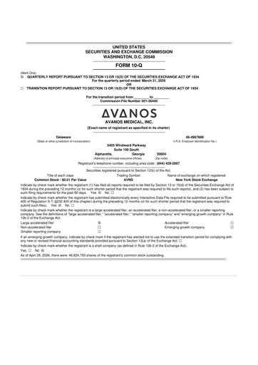 Miniature Avanos Medical
 10-Q Rapport trimestriel  