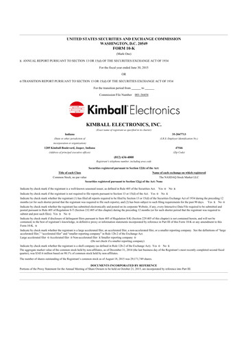 Thumbnail Kimball Electronics 10-K Annual Report 2015