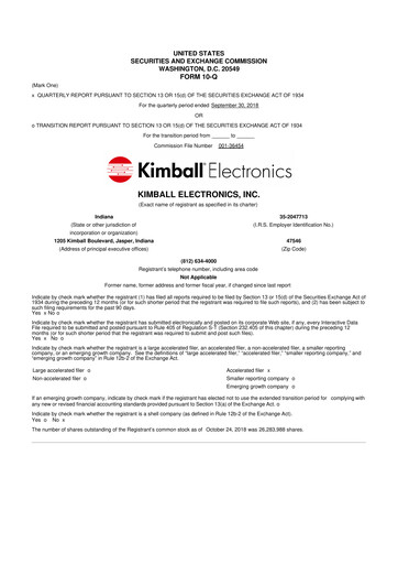 Thumbnail Kimball Electronics 10-Q Quarterly Report FY2019 