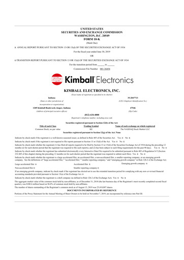 Thumbnail Kimball Electronics 10-K Annual Report 2019