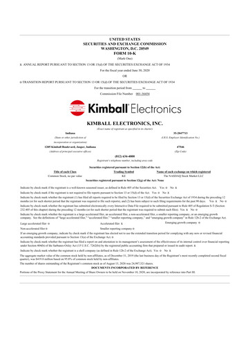 Thumbnail Kimball Electronics 10-K Annual Report 2020