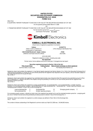 Vorschaubild Kimball Electronics 10-Q Quartalsbericht  