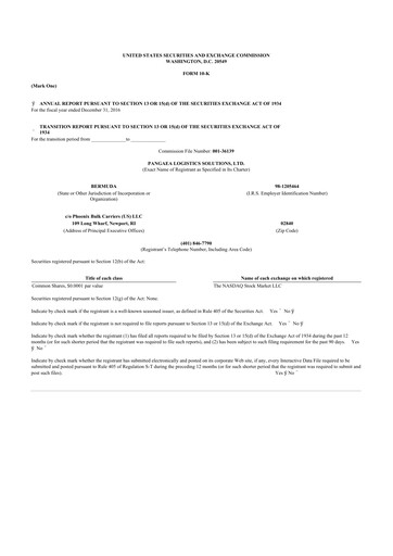 Miniature Pangaea Logistics Solutions 10-K Rapport annuel 2016