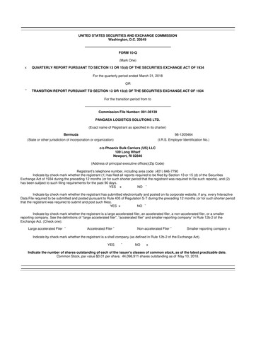 Thumbnail Pangaea Logistics Solutions 10-Q Quarterly Report FY2018 