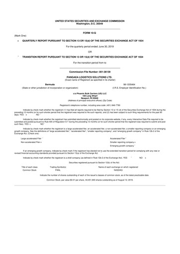 Thumbnail Pangaea Logistics Solutions 10-Q Quarterly Report FY2019 