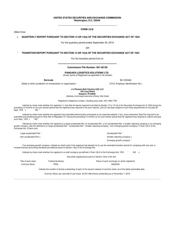 Thumbnail Pangaea Logistics Solutions 10-Q Quarterly Report FY2019 
