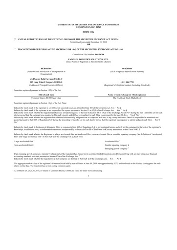 Miniature Pangaea Logistics Solutions 10-K Rapport annuel 2019