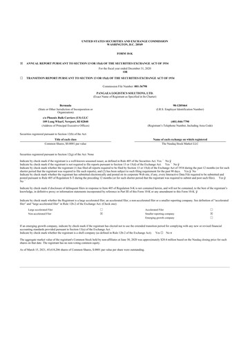 Miniature Pangaea Logistics Solutions 10-K Rapport annuel 2020