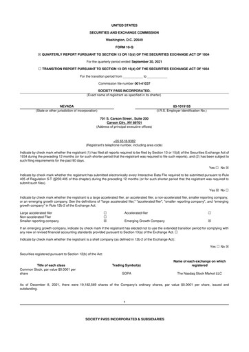 Thumbnail Society Pass 10-Q Quarterly Report FY2021 
