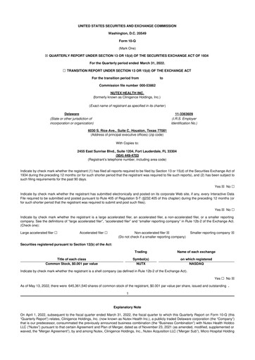 Vorschaubild Nutex Health 10-Q Quartalsbericht 2022 