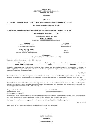 Vorschaubild Nutex Health 10-Q Quartalsbericht 2022 