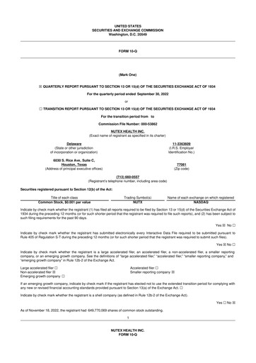 Vorschaubild Nutex Health 10-Q Quartalsbericht 2022 