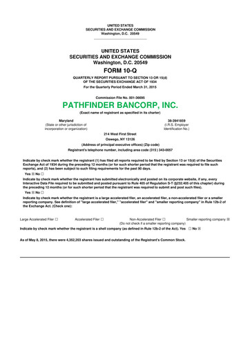 Miniature Pathfinder Bancorp 10-Q Rapport trimestriel 2015 