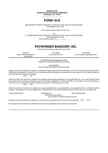 Miniature Pathfinder Bancorp 10-Q Rapport trimestriel 2015 