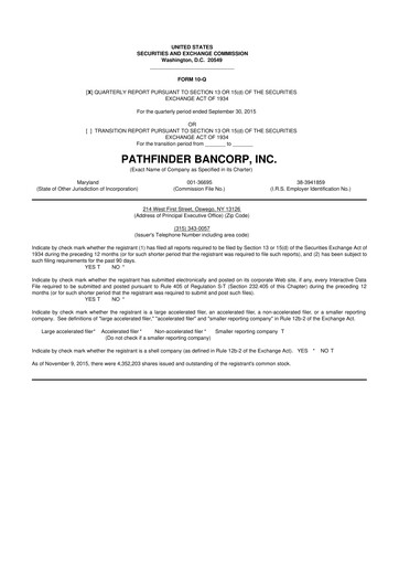 Miniature Pathfinder Bancorp 10-Q Rapport trimestriel 2015 