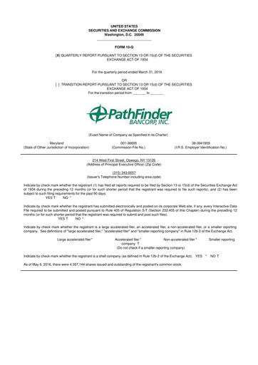 Miniature Pathfinder Bancorp 10-Q Rapport trimestriel 2016 