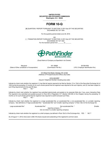 Miniature Pathfinder Bancorp 10-Q Rapport trimestriel 2016 