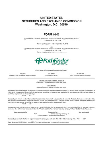 Miniature Pathfinder Bancorp 10-Q Rapport trimestriel 2016 