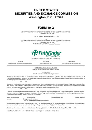 Miniature Pathfinder Bancorp 10-Q Rapport trimestriel 2017 