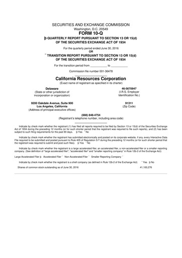 Thumbnail California Resources Corporation
 10-Q Quarterly Report FY2016 