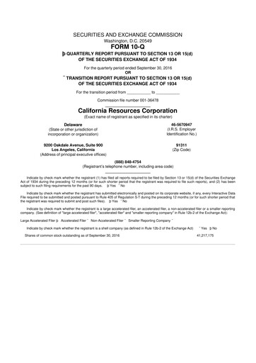 Thumbnail California Resources Corporation
 10-Q Quarterly Report FY2016 