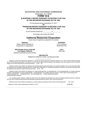 Thumbnail California Resources Corporation
 10-Q Quarterly Report FY2017 