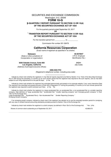 Thumbnail California Resources Corporation
 10-Q Quarterly Report FY2017 