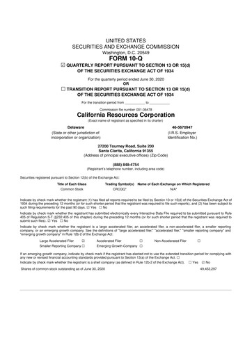 Thumbnail California Resources Corporation
 10-Q Quarterly Report FY2020 