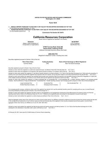 Thumbnail California Resources Corporation
 10-K Annual Report 2020