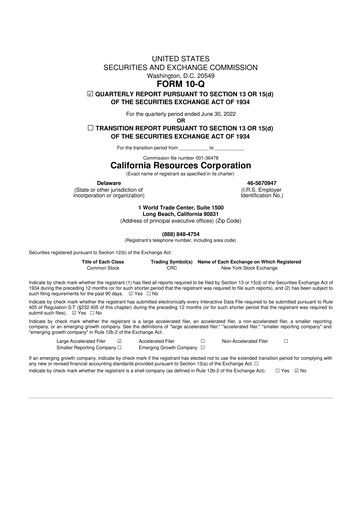 Thumbnail California Resources Corporation
 10-Q Quarterly Report FY2022 